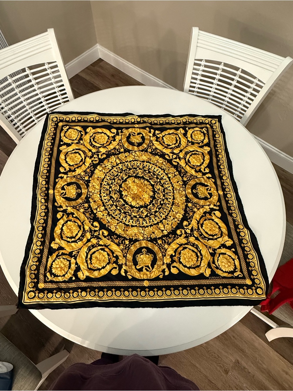 Authentic Versace Printed Silk Will Scarf 90 cm Black & Gold. BAG NOT INCLUDED